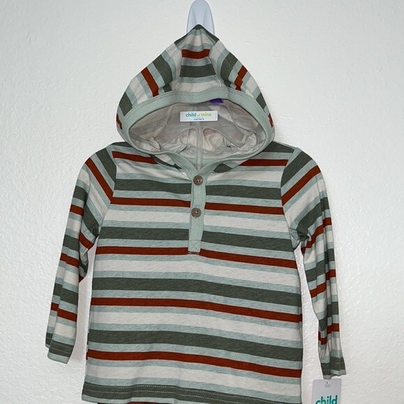 Carters baby outfit set 12 months hoodie top and pants. Green teal rust colored - Picture 4 of 10